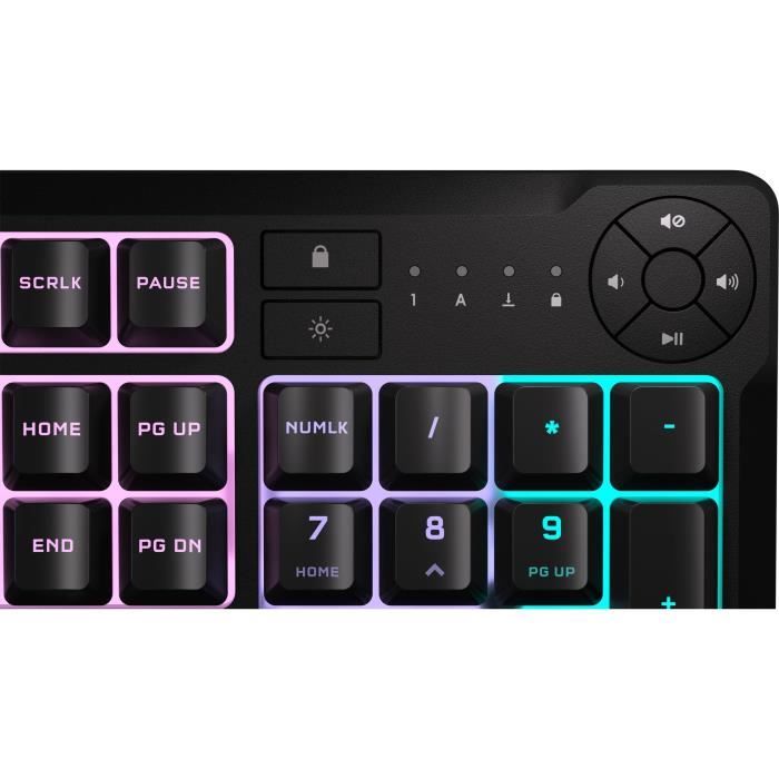 Clavier gaming filaire a membrane - CORSAIR - K55 CORE RGB - Rétroéclairage RGB 10 zones - Gris - Silencieux et réactif