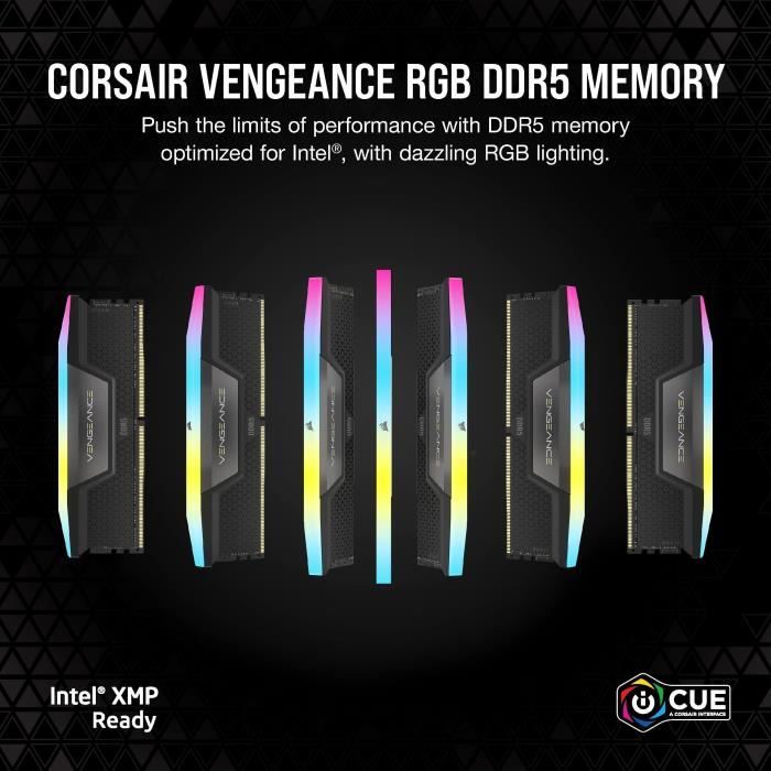 RAM - CORSAIR Vengeance RGB DDR5 - 32GB 2x16GB DIMM - 5200MHz - Unbuffered, 40-40-40-77, XMP 3.0, Black Heatspreader, RGB LED,