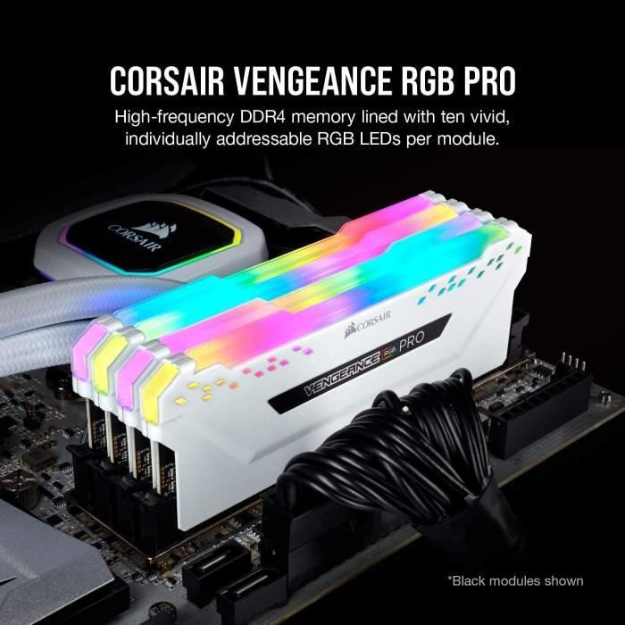 Mémoire RAM - CORSAIR - Vengeance RGB Pro Series DDR4 - 16GB 2x8GB DIMM - 3200 MHz  - 1.35V - Blanc (CMW16GX4M2C3200C)