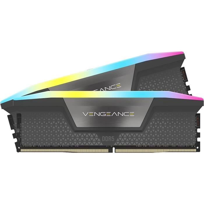 Mémoire RAM - CORSAIR - Vengeance RGB DDR5 RAM 64Go (2x32Go) 6000MHz CL30 AMD Expo Compatible iCUE - Gris (CMH64GX5M2B6000Z30)