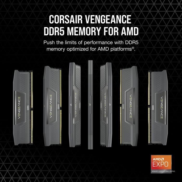 Mémoire RAM - CORSAIR - Vengeance DDR5 RAM 32Go (2x16Go) 6000MHz CL36 AMD Expo Compatible iCUE - Gris (CMK32GX5M2E6000Z36)