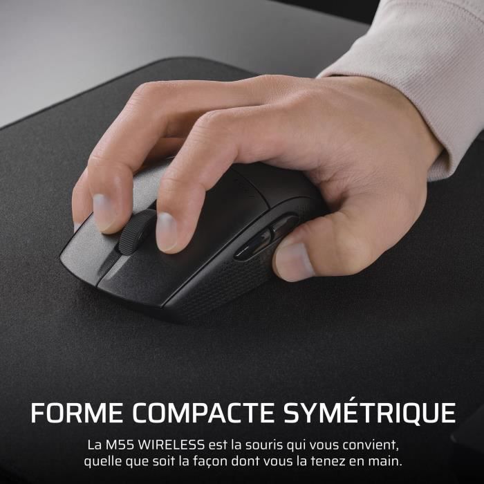 Souris Gaming Sans Fil - CORSAIR - M55 Wireless - Noire, Symétrique