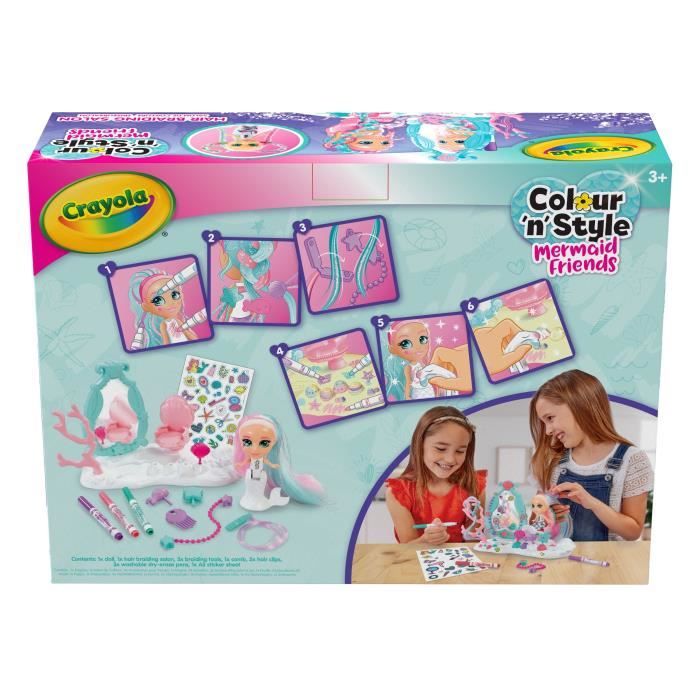 Salon de beauté pour poupée sirene - CRAYOLA - Colour'n'Style - Cheveux longs - Accessoires inclus