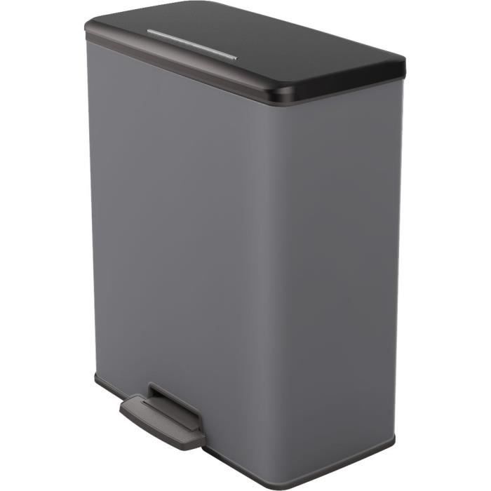 Poubelle Duo Rectangle - DECO BIN - CURVER - 52L (26+26L) - 49 x 32 x 61 cm - Anthracite