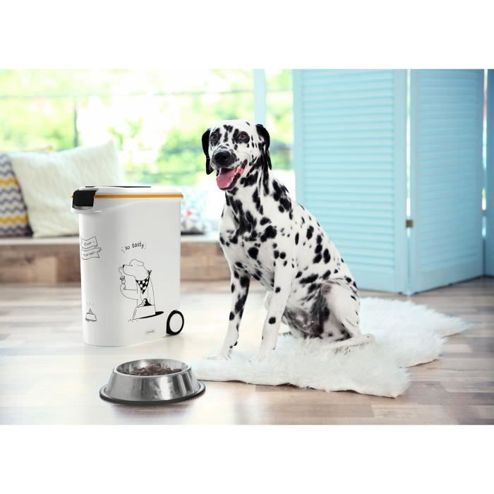 CURVER Conteneur a croquettes pour chien a roulettes 20 kg - 54L - Le diner et servi