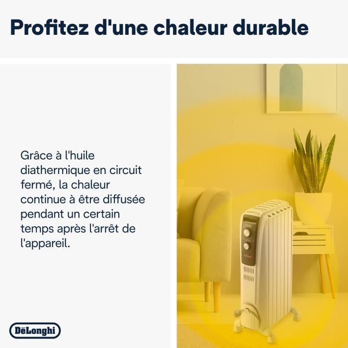 Radiateur bain d'huille Dragon4 DELONGHI - 1500W - 3 allures de chauffe - Technologie Real Energy - Effet cheminée