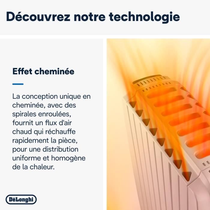 Radiateur bain d'huille Dragon4 DELONGHI - 1500W - 3 allures de chauffe - Technologie Real Energy - Effet cheminée