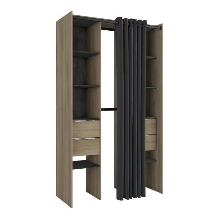 DEMEYERE Kit dressing 2 colonnes + 2 penderies + 4 tiroirs - Décor chene Kronberg - L 115 x P 50,1 x H 203 cm