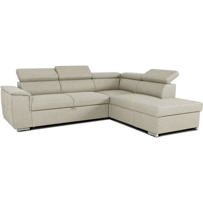 Canapé d'angle convertible réversible avec coffre - 5 places - DAYTONA - Tissu beige - 260 x 77 / 94 x 216 cm