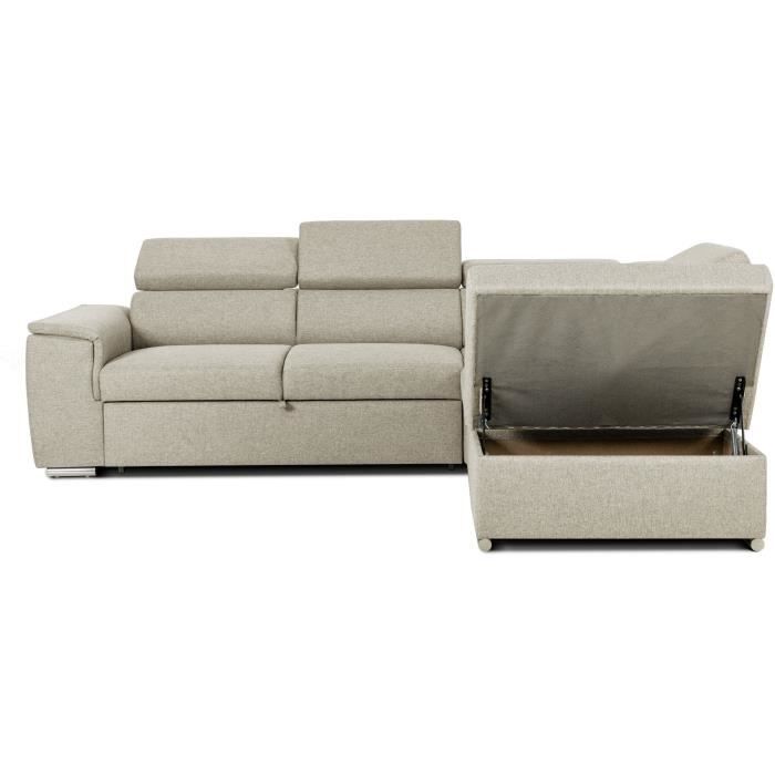 Canapé d'angle convertible réversible avec coffre - 5 places - DAYTONA - Tissu beige - 260 x 77 / 94 x 216 cm