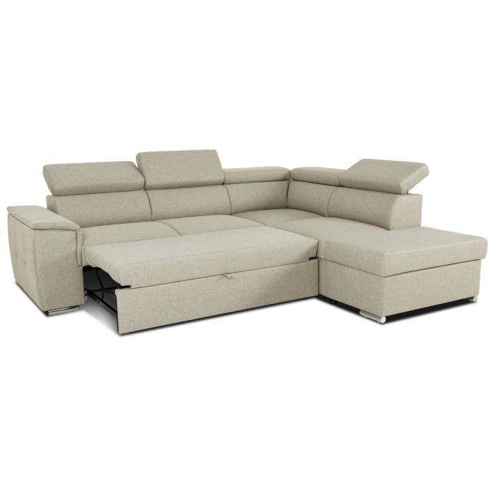 Canapé d'angle convertible réversible avec coffre - 5 places - DAYTONA - Tissu beige - 260 x 77 / 94 x 216 cm