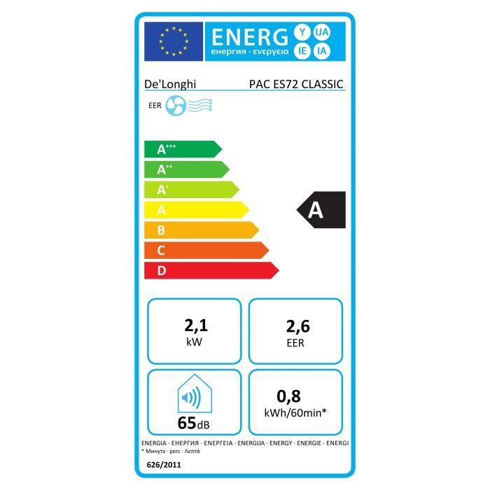 Climatiseur mobile PAC ES72 DELONGHI - 2100W - Ventilateur et déshumidificateur - Gaz R290 - 8 300 Btu/h