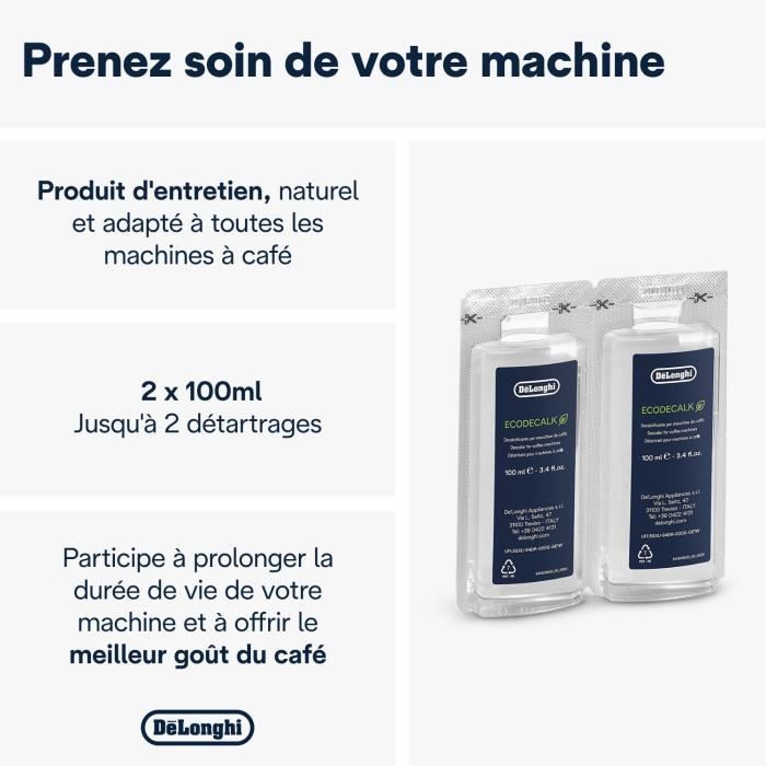 DELONGHI DLS C200 Détartrant EcoDecalk Mini 2x100ml pour toutes les machines a café Delonghi