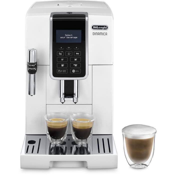 Machine expresso automatique avec broyeur - DELONGHI Dinamica ECAM350.35.W - Blanc - buse vapeur - 15 bar - Machine a café grains