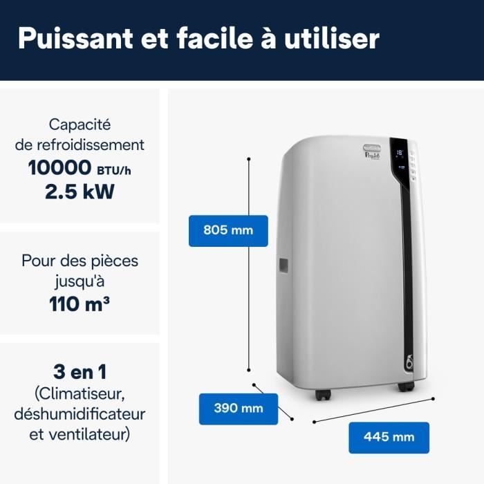 DELONGHI Climatiseur mobile - PAC EX100 SILENT - 2500W - 10000BTU/h - ClassA++ - EER3