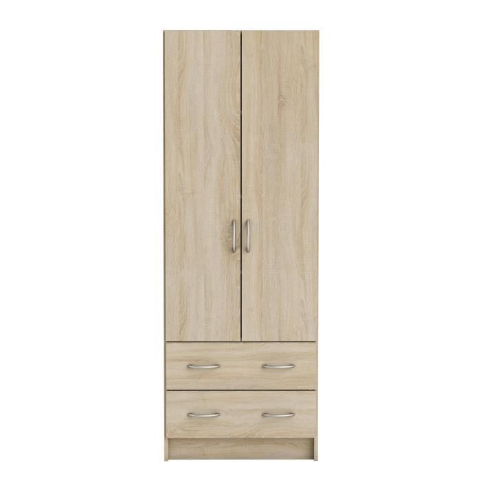 DEMEYERE Armoire - Décor chene brossé - 2 portes et 2 tiroirs - Classique - Chambre - L 61 cm - DUAL