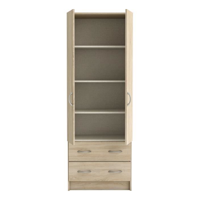 DEMEYERE Armoire - Décor chene brossé - 2 portes et 2 tiroirs - Classique - Chambre - L 61 cm - DUAL