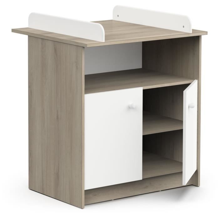 Commode a langer 2 portes, 1 niche - HELICIA - Blanc mat & Chene kronberg - 79,6 x 70 x 94,4 cm - DEMEYERE