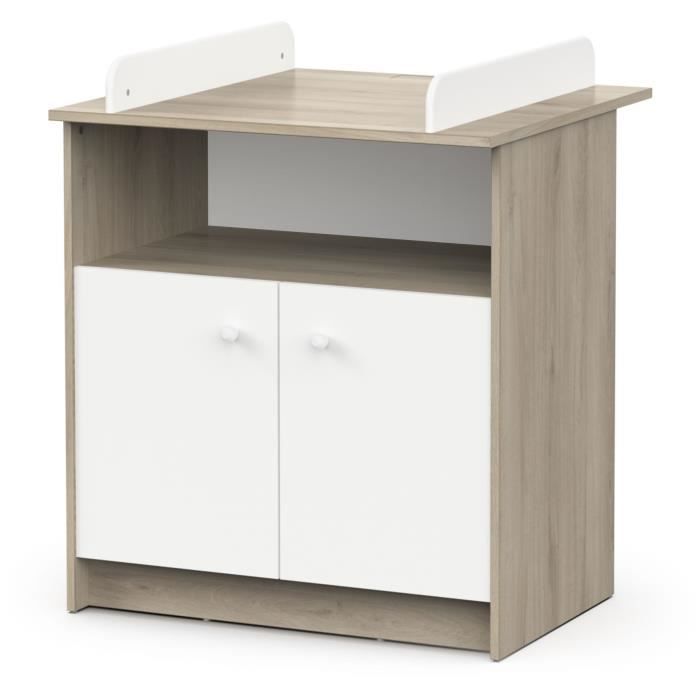 Commode a langer 2 portes, 1 niche - HELICIA - Blanc mat & Chene kronberg - 79,6 x 70 x 94,4 cm - DEMEYERE