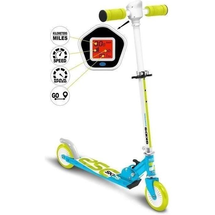 Trottinette pliable avec compteur de vitesse - bleu - Skids Control