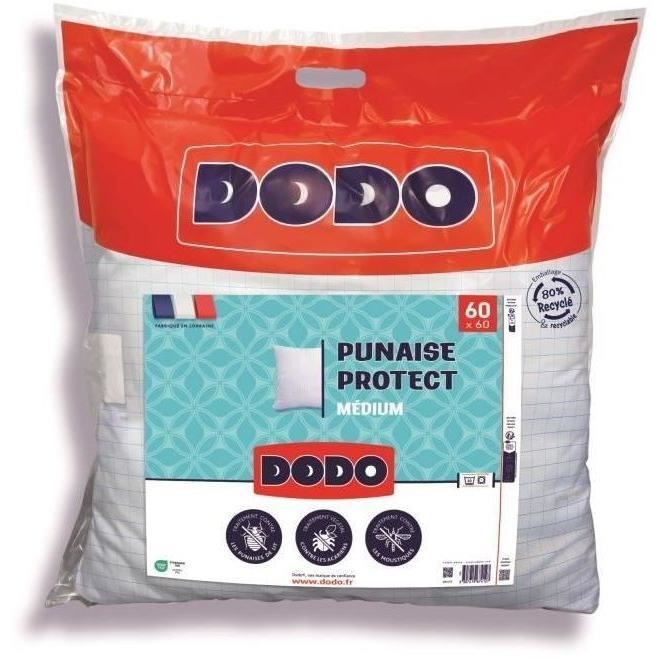 Oreiller médium DODO 60x60 cm - Protection anti punaise, anti acarien - 550 gr - Blanc - Fabriqué en France