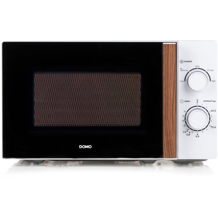 Four micro-ondes DOMO DO2720 - 20L - 700W - Minuterie 35mn - Fonction décongélation - L44 x P35,8 x H 25,8 cm - Blanc finition bois