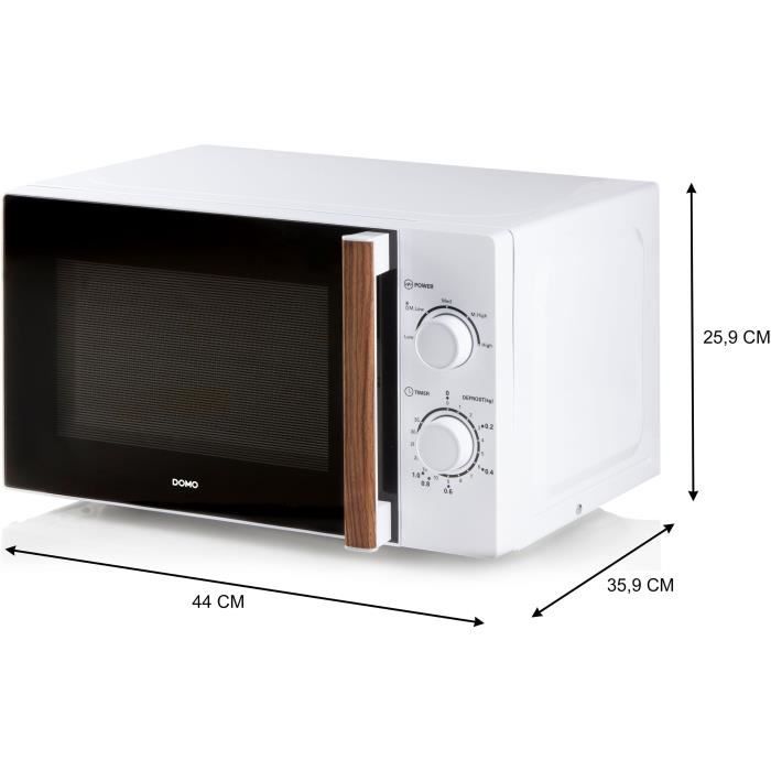 Four micro-ondes DOMO DO2720 - 20L - 700W - Minuterie 35mn - Fonction décongélation - L44 x P35,8 x H 25,8 cm - Blanc finition bois