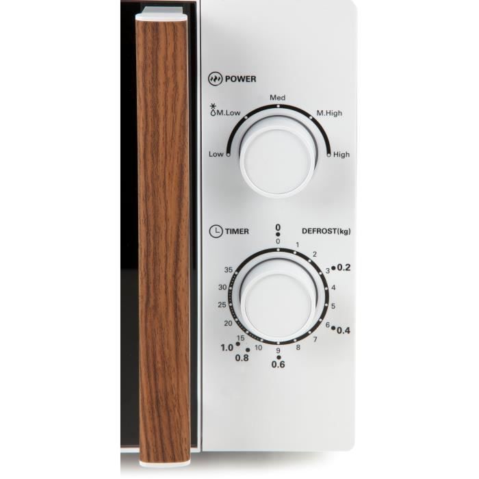 Four micro-ondes DOMO DO2720 - 20L - 700W - Minuterie 35mn - Fonction décongélation - L44 x P35,8 x H 25,8 cm - Blanc finition bois