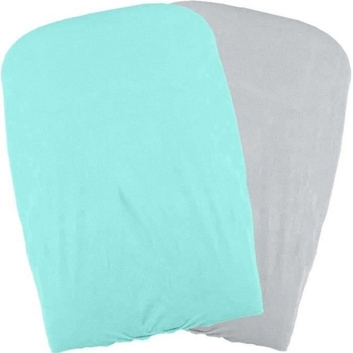 DOMIVA Lot 2 Housses matelas a langer - Polycoton - oeko-Tex - Aqua/Perle - 50 x 75 cm