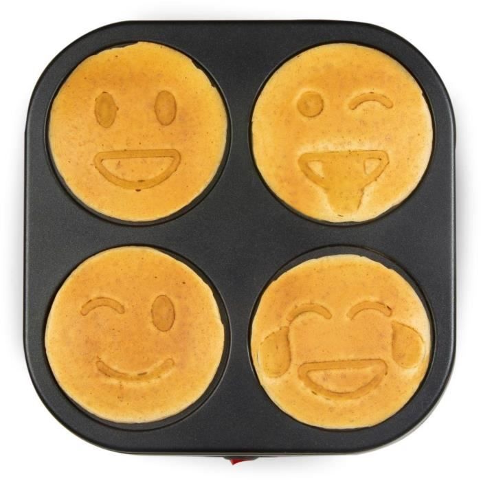 Crépiere DOMO - 4 crepes -  Motifs EMOJI -  revetement anti-adhésif - 600w - l31 x L34 x h13 cm