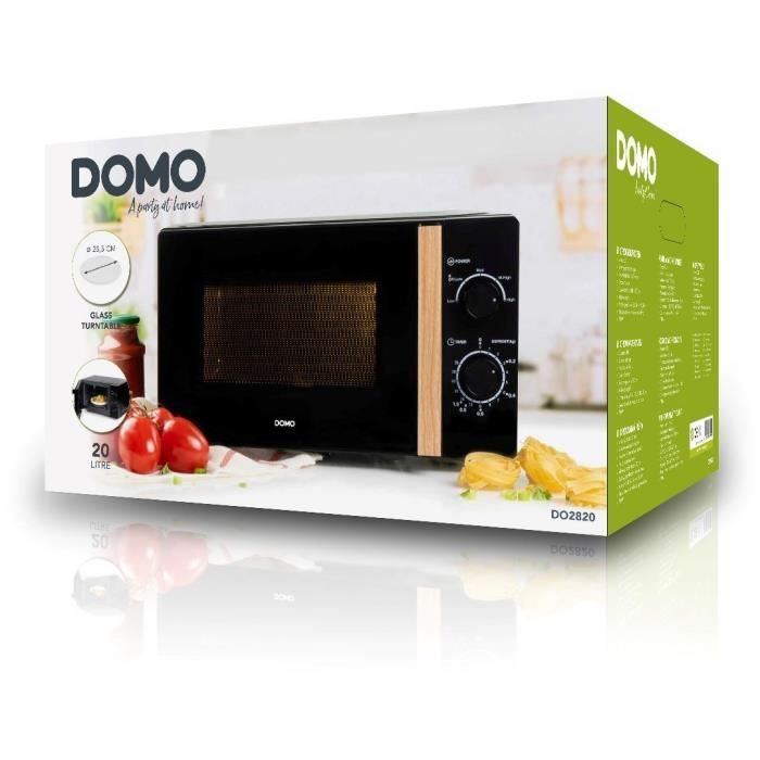 Four micro-ondes DOMO DO2820 - 20L - 700W - Minuterie 35mn - Fonction décongélation - L44 x P35,8 x H 25,8 cm - Noir finition bois