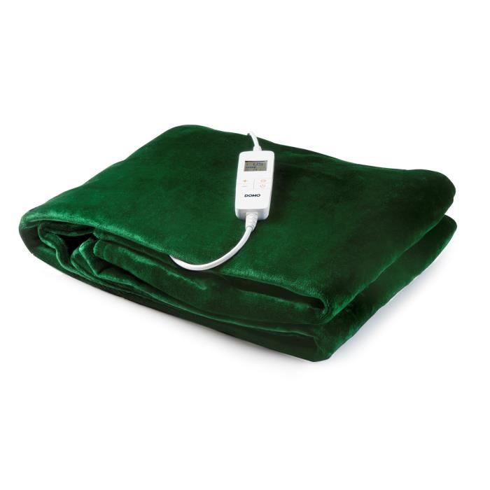 Couverture chauffante DOMO - 10 positions de chaleur - Soulage et stimule - Molleton flanelle -180x160 cm - Vert