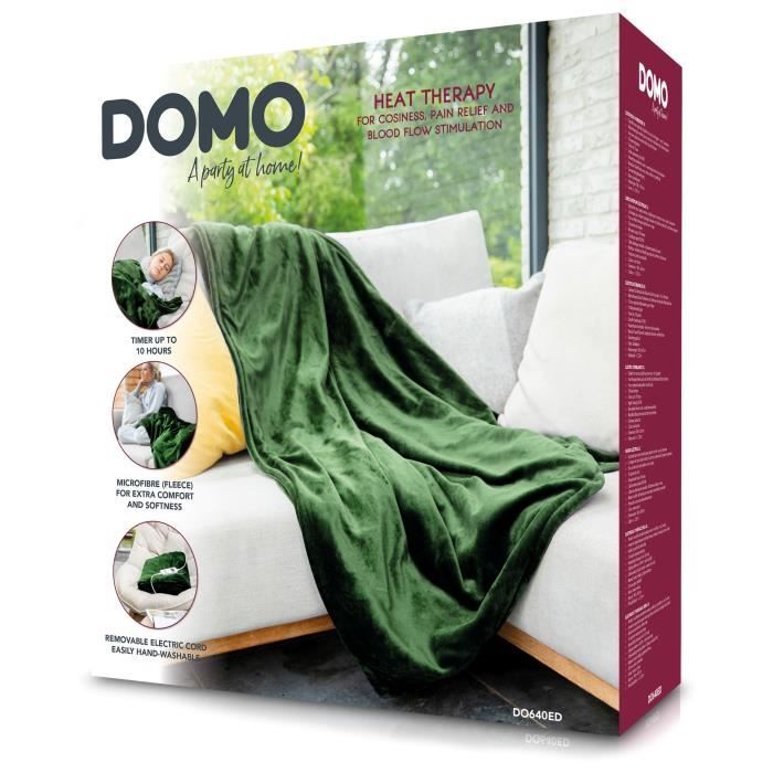 Couverture chauffante DOMO - 10 positions de chaleur - Soulage et stimule - Molleton flanelle -180x160 cm - Vert