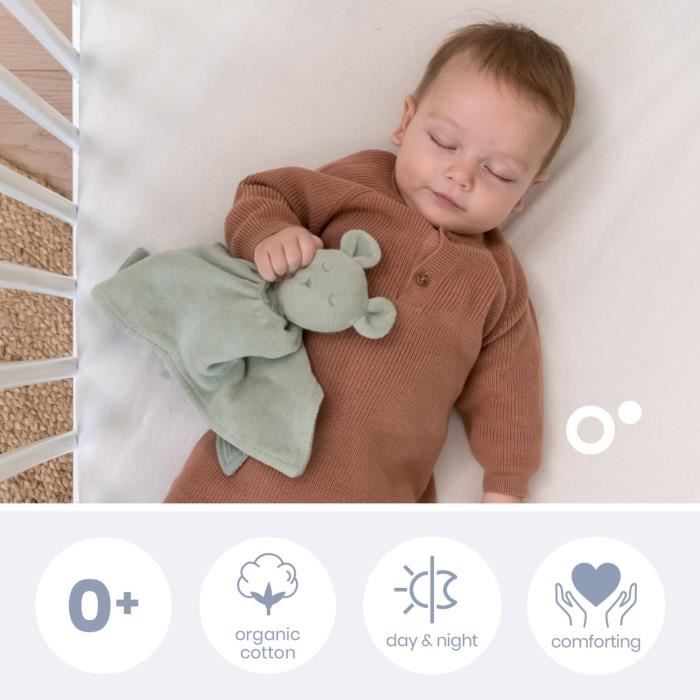 doomoo Doudou Bébé You&Me - Doudou Réversible et Réconfortant - Fourni avec 2 Corps pour Transporter l'Odeur du Parent, Vert