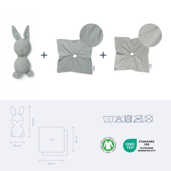 doomoo Doudou Bébé You&Me - Doudou Réversible et Réconfortant - Fourni avec 2 Corps pour Transporter l'Odeur du Parent, Vert