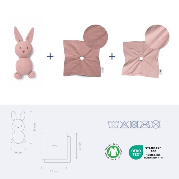 doomoo Doudou Bébé You&Me - Doudou Réversible et Réconfortant - Fourni avec 2 Corps pour Transporter l'Odeur du Parent, Rose