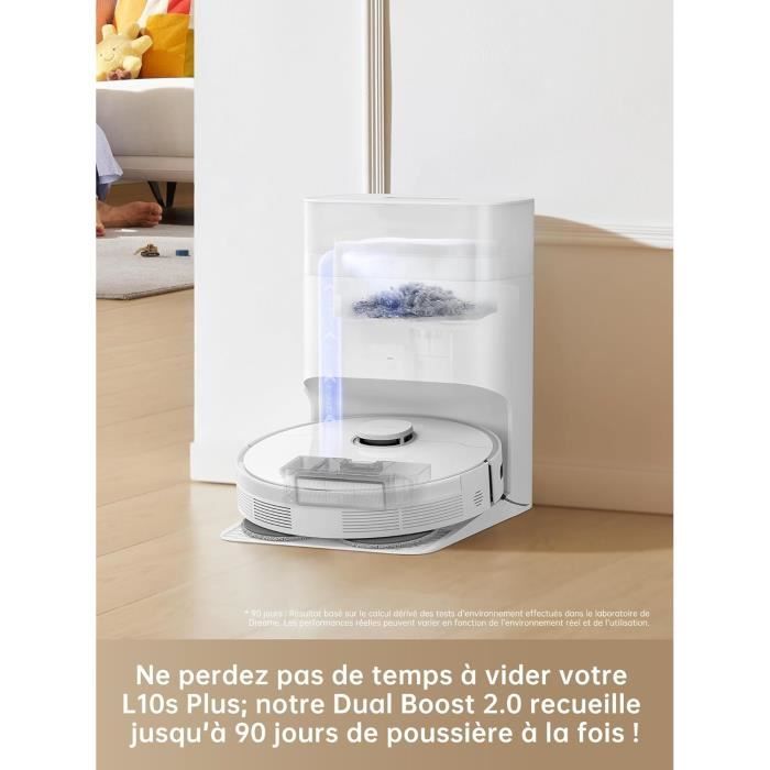 NEW DREAME L10sPlus - Robot Aspirateur Laveur avec Vidage Automatique - 5200 mAh - Aspiration de 7000 Pa - Sacs de 4L