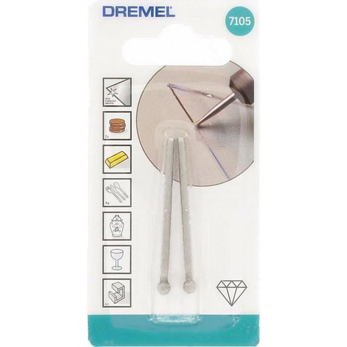 DREMEL - Lot de 2 pointes diamantées 4,4mm 7105 - Pour bois, céramique, verre et pierres semi-précieuses