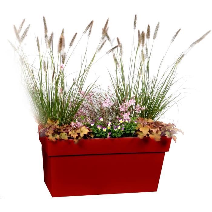 EDA Jardiniere avec roulettes Toscane - 79 x 35 x H 39 cm - 74 L - Rouge rubis