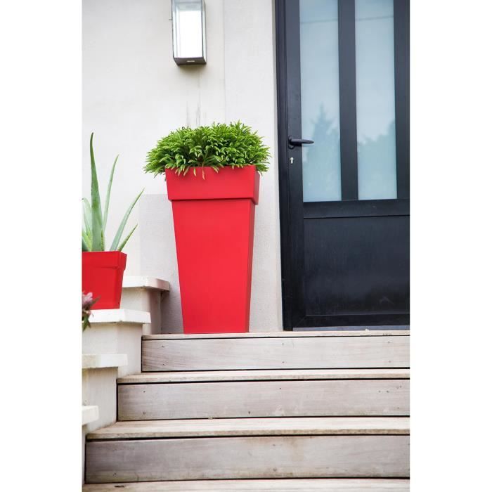 EDA Pot de fleurs XXL  Toscane  - Carré - 43,3 x 43,3 x H 80 cm - 98 L - Rouge rubis