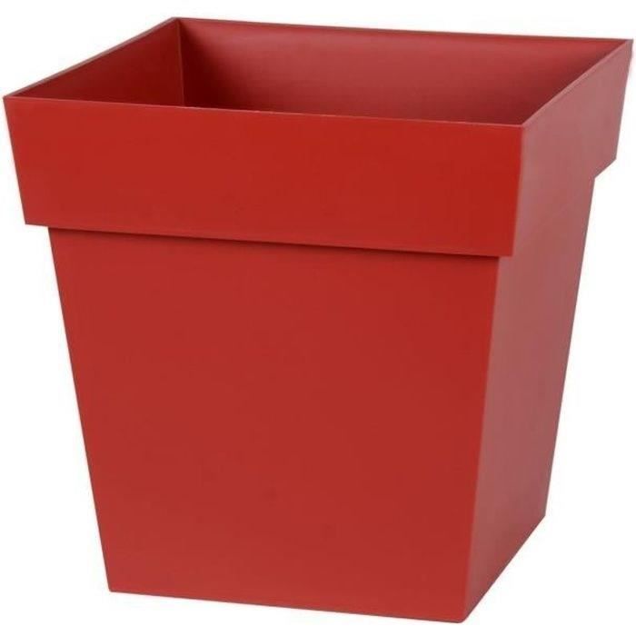 EDA Pot de fleur carré Toscane - 32 x 32 x H 32 cm - 22 L - Rouge rubis