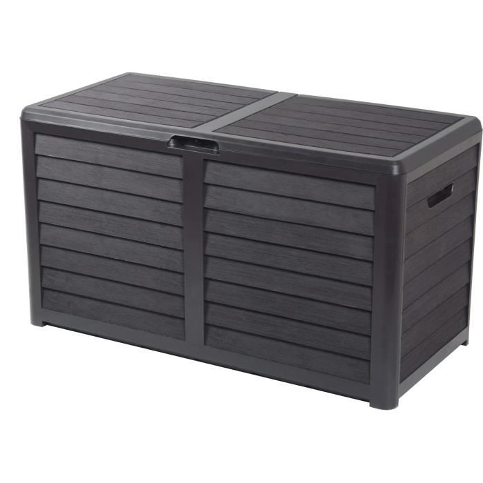 EDA Coffre de jardin BAYA en Plastique 420 litres - Décor imitation bois - Gris anthracite - Fabriqué en France