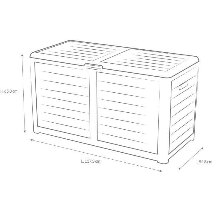 EDA Coffre de jardin BAYA en Plastique 420 litres - Décor imitation bois - Gris anthracite - Fabriqué en France