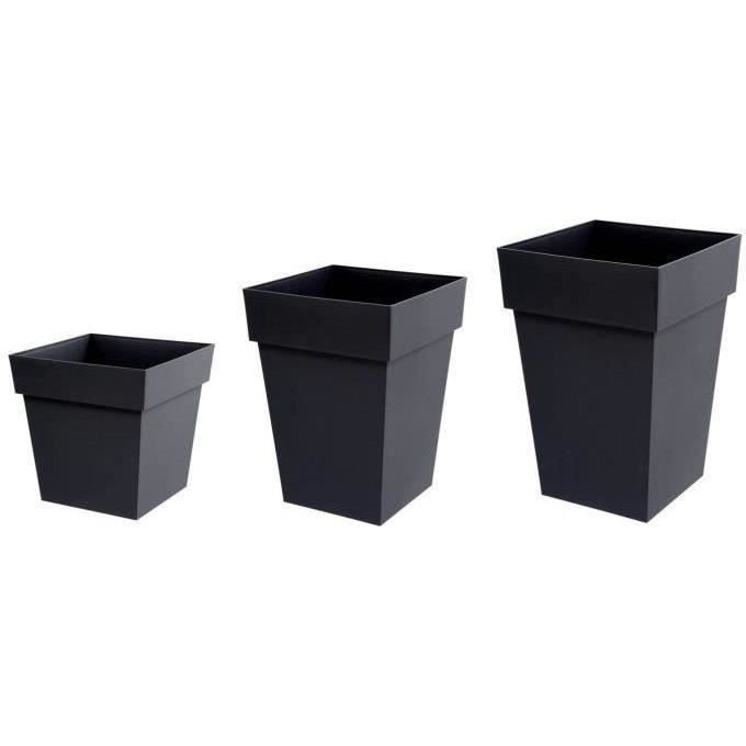 EDA Pot de fleurs XXL Toscane - Carré - 43,3 x 43,3 x H 80 cm - 98 L - Gris anthracite