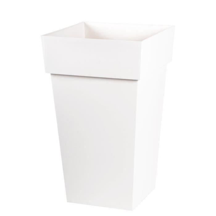 EDA Pot de fleur haut carré Toscane - 39 x 39 x H 65 cm - 62 L - Blanc