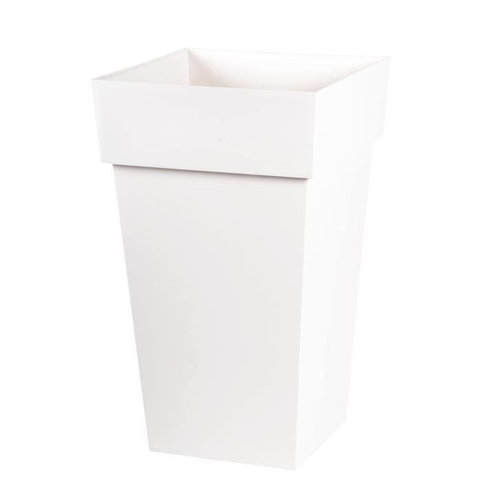 EDA Pot de fleur haut carré Toscane - 39 x 39 x H 65 cm - 62 L - Blanc