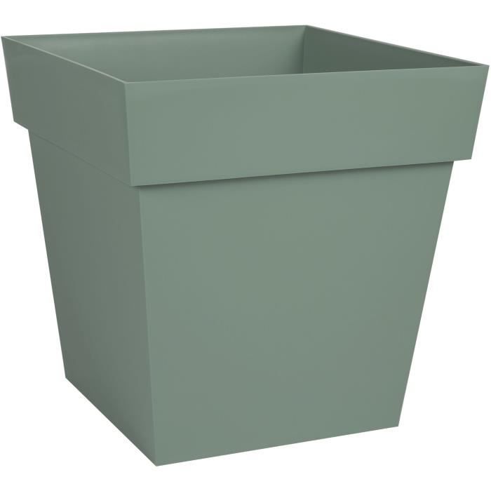 Pot de fleur carré Toscane - EDA PLASTIQUE - 32 x 32 x H 32 cm - 22 L - Vert laurier