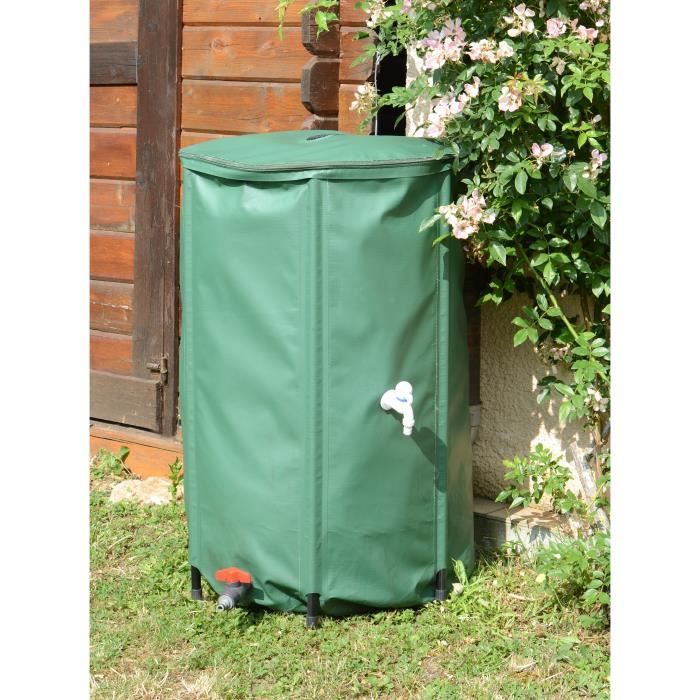 EDA - Récupérateur d'eau Souple et Pliable 250 L - avec Filtre en Filet + 2 Robinets - Résistant aux Intempéries - Ø 60 x H.88 cm