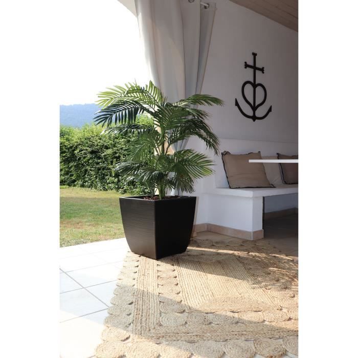 EDA Bac a Fleurs Carré Diva Stone 42 L - avec Bac Amovible - Extérieur ou Intérieur - Décor Vagues - 43,5 x 43,5 x H.44,2 cm