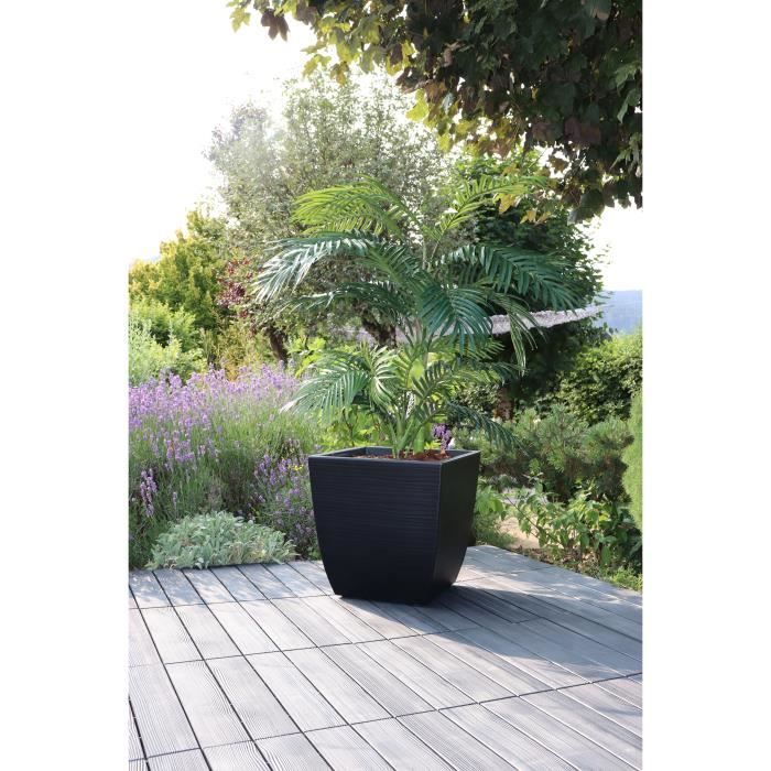 EDA Bac a Fleurs Carré Diva Stone 42 L - avec Bac Amovible - Extérieur ou Intérieur - Décor Vagues - 43,5 x 43,5 x H.44,2 cm